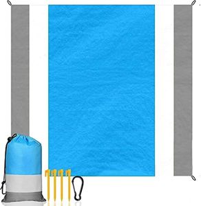 UKOFEW Coperta da Spiaggia, Coperta Picnic Impermeabile con 4 Picchetti, 200x210CM Tenda da Spiaggia Portatile, Stuoia Mare con Borsa, Escursionismo Accessori per Spiaggia, Campeggio, Viaggio, Blu