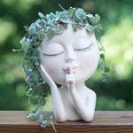 Wishbot Abstract Lady Face Planter Pot - Novelty Planter For Indoor Plants, Ideal For Home And Office Decoration Vase(3.74" D X 3.74" W X 7.08" H, White)