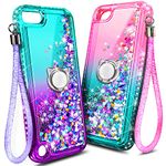 NGB Supremacy Compatible with iPod Touch 7/iPod Touch 6/5 Case [2 Pack] with HD Screen Protector and Ring Holder/Wrist Strap for Girls Women Kids, Glitter Liquid Cute Case (Aqua/Purple, Pink/Aqua)