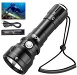 WholeFire Diving Torch Super Bright 2000 Lumens 120M Underwater Flashlight Professional Scuba Snorkeling IPX8 Waterproof PM70 LED Torch Dive Lights with Charger