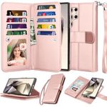 Njjex Galaxy S24 Ultra Case, for Samsung Galaxy S24 Ultra Wallet Case, [9 Card Slots] PU Leather ID Credit Card Holder Folio Flip [Detachable] Kickstand Magnetic Phone Cover & Lanyard [Rose Gold]