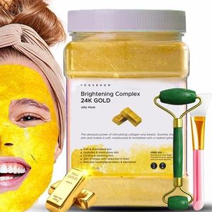 Jelly Face Mask for Facials - 24K Gold Hydrating, Brightening & Nourishing Jelly Mask with Free Jade Roller & Spatula | Professional Hydrojelly Masks | Vajacial Jelly Mask Powder | 23 Oz Jar Face Mask