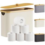 Lifewit 23L Toilet Roll Storage, Bathroom Storage Box Holder Stand with Lid, Bamboo Multifunctional Toilet Paper Basket Cabinet with Handle, White