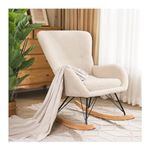 INMOZATA Relax Rocking Chair Teddy Velvet Glider Chair Comfortable Rocker Relaxing Recliner Chair Traditional Arm Rest Lounge Chair with High Backrestor Bedroom Office Living Room (Creamy)