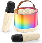 JYX Mini Karaoke Machine for Kids Adults, Portable Bluetooth Speaker with 2 Microphones, Support TF/AUX Input/Funny Magic Voice, Gifts for Birthday Party Boys & Girls Age 4 5 6 7 8+ Years Old (Beige)