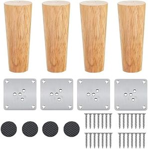 4 Pezzi Gambe per Mobili in Legno Massello, Conico Piedini per Tavolino Divano, Ricambio Parti di Mobili, Armadi Divani Sedia Poltrone Cabinet Letto Tavolo, con Viti e Piastra di Montaggio(10cm/4in)