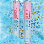 YALLOVE Gender Reveal Confetti Powder Cannon Bulk, Set of 2, Heart-Shaped Blue Baby Boy Biodegradable Poppers and Smoke