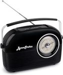 ByronStatics Radio FM Portable Radios, Plug in Wall or Battery Operated Radio for Home & Outdoor, BluetoothSpeaker, Strong Reception, Large Dial Easy to Use, Transistor Antenna, Headphone Jack, Black