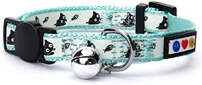 Pawtitas Glow in The Dark Cat Collar Safety Buckle Removable Bell Cat Collar Teal