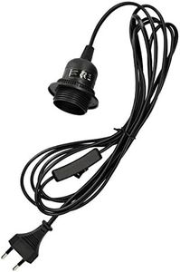 kwmobile Douille E27 avec fil - Support de lampe pour ampoule avec bague de fixation cordon prise électrique et interrupteur - Câble noir 3,5m
