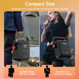 JYX Portable Karaoke Machine – Bluetooth Speaker with 2 Wireless Mics, SD/USB/AUX, Bass & Treble, Remote, Shoulder Strap