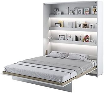 Arthauss Vertical Wall Bed Concept with Storage 180cm White Gloss - Space-Saving Hidden Cabinet Bed for Small Rooms, Fold Down Murphy Bed with Multifunctional Shelves