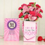 FlowerAura Fresh Flower Bouquet Gift 12 Red Carnations & 4 Pink Lilies Flowers Bouquet In "I You Mom" Printed Box With Mom's Greeting Card Gift's For (Same Day Delivery)