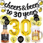 30th Birthday Decorations, 30th Birthday Decorations for Men Women, Happy Birthday Decorations with Cheer Banner, Number 30 Foil Balloons, 30th Sign Black Gold Balloons and Cups Foil Balloons