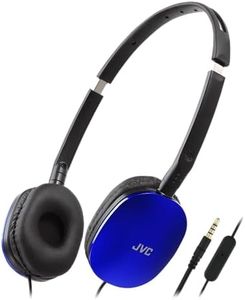 JVC Blue Flat Foldable Colorful Flats On Ear Headphones with Remote and Microphone, 3.94 Foot Gold Plated 3.5mm Slim Plug - HAS160MA