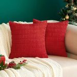 MIULEE Pack of 2 Red Corduroy Christmas Decorative Throw Pillow Covers 20x20 Inch Soft Boho Striped Pillow Covers Modern Farmhouse Home Decor for Sofa Living Room Couch Bed