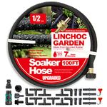 Soaker Hose Kit, 100 FT Solid Brass Connector 1/2" Round Soaker Garden Hose, Heavy Duty Water Hose Great for Garden Beds, Vegetable Beds,Lawn and Plants