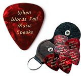 When Words Fail Music Speaks 6 Guitar Picks With Leather Plectrum Holder Keyring