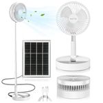 AKOFIC 8" Portable Standing Fan, Solar & Battery Powered Pedestal Fan, 5200mAh USB Rechargeable Foldable Travel Fan with 3 Speeds, Height Adjustable Quiet Desk Floor Fan for Home Office Bedroom