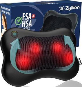 Zyllion Shiatsu Back and Neck Massager with Heat - Cordless Rechargeable 3D Kneading Deep Tissue Massage Pillow for Chair, Car, Muscle Pain Relief - Black (ZMA-13RB)