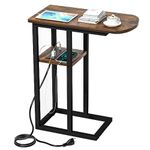 eiskah C Table End Table with Charging Station, Couch C Shaped Side Table for Living Room, Bedroom, Laptop Table with USB Ports and Type-C Port, Snack Tray Table for Couch