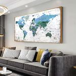 Framed Wall Art World Map Wall Art Canvas Picture 50cmx100cm Large blue Map of The World Canvas Painting Artwork Prints for Office Wall Decor Home Living Room Decorations Framed Ready to Hang