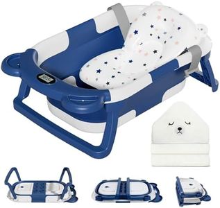 MoreFeel Collapsible Baby Bathtub for Newborn with Thermometer & 1 Soft Floating Cushion & 1 Bath Net,Portable Travel Bathtub with Drain Hole, Durable Foldable Baby Tubs for Infants to Toddler