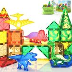 Dinosaur Toys Magnetic Tiles Building Blocks Kids Toys - Dinosaur World STEM Magnet Toys for Toddlers Creative Construction Play for 3+ Year Old Boys Girls Ideal Preschool Learning Sensory Toys