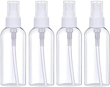 Portable Mini Spray Bottles 4 Pack, 2oz/50ml Clear Empty Fine Mist Plastic Travel Refillable Cosmetic Spray Bottles Set, Small Refillable Liquid Containers