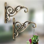 GHAR DWAR Metal Wall Hook Hanging Plant Bracket Decorative Straight Plant Hanger for Pots, Bird Feeders, Planters, Lanterns, Macrame, Wind Chimes Indoor Outdoor (Pack of 2, Brass Antique)