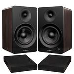 Fluance Ai61 Natural Walnut Powered 2.0 Stereo Bookshelf Speakers with 6.5" Drivers, 120W Amplifier for Turntable, TV, PC and Bluetooth 5 and High Density Acoustic Foam Isolation Pads 10" x7.5"