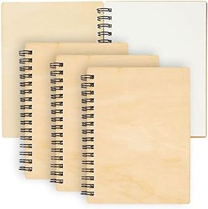 Juvale 4 Pack Wooden Cover Notebook, Spiral Bound Unruled Plain DIY Craft Journal for Students, Sketches, Writing, Arts and Crafts, Note Taking, 20 Sheets Each (4.5 x 5.8 Inches)