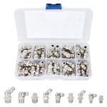 60Pcs Hydraulic Zerk Grease Fitting Assortment Set Kit 45/90/180 Degree Grease Nipples, M6 M8 M10 Nickel Plating Grease Nipple Fitting Grease Gun Mouth for Replacing Missing or Broken Zerk Fitting