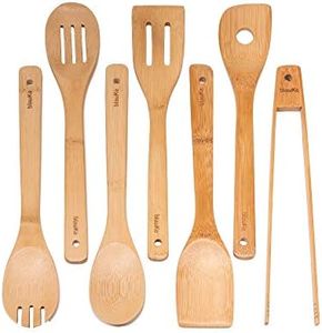 Wooden Spoons for Cooking 7-Pack – Bamboo Kitchen Utensils Set for Nonstick Cookware - Wooden Cooking Utensils Set, Wood Spatula Spoon Tongs