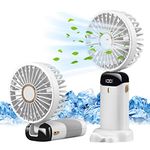 Jsdoin Hand Held Fan,Portable Handheld USB Rechargeable Fans with 5 Speeds,Battery Operated Mini Fan Foldable Desk Desktop Fans with LED Display for Home Office Bedroom Outdoor Travel (White)