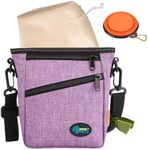 Ownpets Dog Training Pouch, Pet Treat Training Pouch with Collapsible Bowl, Shoulder Strap & Waist Strap, 4 Ways to Wear, Practical Training Bag for Dog Training, Daily Walks - Purple