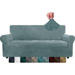 CHELZEN Velvet Couch Covers 3 Seater Thick Stretch Sofa Covers for Dogs Pets Non-Slip Sofa Slipcover Washable Furniture Protector for Living Room (3 Seater, Dusty Blue)