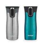 Contigo AUTOSEAL West Loop Vacuum-Insulated Stainless Steel Travel Mug with Easy-Clean Lid, 16oz., 2 Pack, Spirulina, Stainless Steel