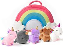 PixieCrush Unicorn Stuffed Animal Set - 5 Plush Toys Includes Narwhal, Puppycorn, Kittycorn, Rainbow and Pink Unicorn - Soft Colorful Plushies with Rainbow Carry Case - Gift for Girls Ages 3 and Up