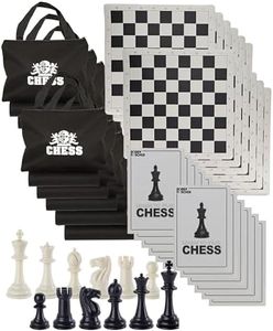 WE Games Tournament Chess Set – Chess Board for Adults with 34 Pieces, Roll-Up Vinyl Board, Accessories & Travel Bag - Set of 12, Black & White