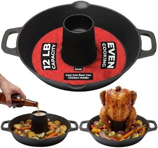 Cast Iron Vertical Chicken Roaster with Drip Pan - Beer Can Holder for Crispy Juicy Poultry on Grill, Oven, Stovetop & Campfire | Pre-Seasoned Non-Stick BBQ Cooking Stand for Chicken Turkey & Veggies
