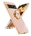 LeYi for Google Pixel 6 Pro Case: 360° Rotatable Ring Holder Magnetic Kickstand, Plating Rose Gold Edge for Google Pixel 6 Pro Case, Pink