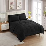 Full Size Comforter Set with Sheets - 7-Piece Bedding Collection - 1 Comforter, 1 Fitted Sheet, 1 Flat, 4 Pillowcases - Deep Pocket - Soft & Breathable Premium Quality - Ideal for All Seasons, Black