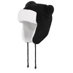 LACOFIA Baby Winter Hat with Earfalp Toddler Boys Beanie Kids Warm Fleece Lined Knit Trapper Hat with 2 Cute Ears Black Bear 2-4 Years L