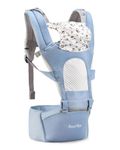 Bonfino Admire 5-in-1 Hipseat Baby Carrier|Ergonomic Baby Carry Bag, Adjustable Strap & Breathable Fabric|Baby Carrier with Stylish Belt| Baby Holder for 5-18 Month Babies,15 Kg Capacity - Blue