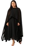 theRebelinme Plus Size Women's Black Solid Color Georgette Maxi Dress with Cape Layer(XL)