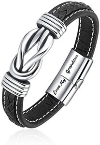 Grandmother And Grandson Forever Linked Together Braided Leather Bracelet, Braided Leather Bracelet For Men, Grandson Bracelet From Grandma Stainless Steel Inspirational Wristband Gift Jewelry (1Pcs)