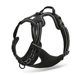 Vivi Bear 3M Safety Reflective Stripes Dogs Harness Outdoor Adventure Pet Harness Vest Adjustable Padded With Dog Leads Ring, Suitable For Large/Medium/Small Dogs, 5 Sizes Black (L)