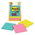 3M Post-it Super Sticky Notes | 2X Sticking Power | 3 Pads x 45 Sheets | 3" x 3" | Notes, Reminders, Study, School and organizing | Bright Neon Colours