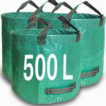 Zucklight Heavy Duty Garden Waste Bags 500 Litre - 3 Sacks Builders Bags Reusable - Industrial Fabric and Handles - Green/Garden Waste Sacks, Garden Bags Heavy Duty with Handles